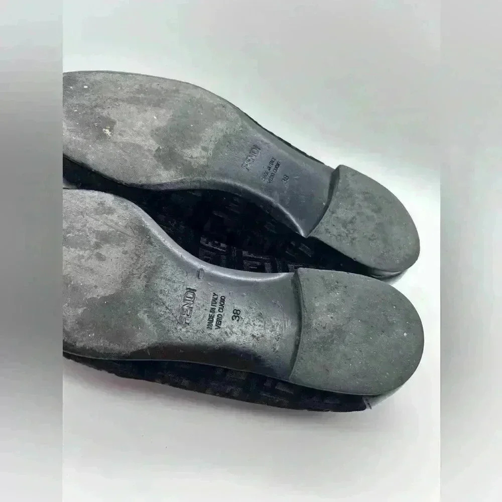 Fendi Italy Black Velour Slip-On Ballet Womens Flats 38 Look At Photos - Picture 13 of 15